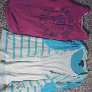 A purple shirt and a blue shirt